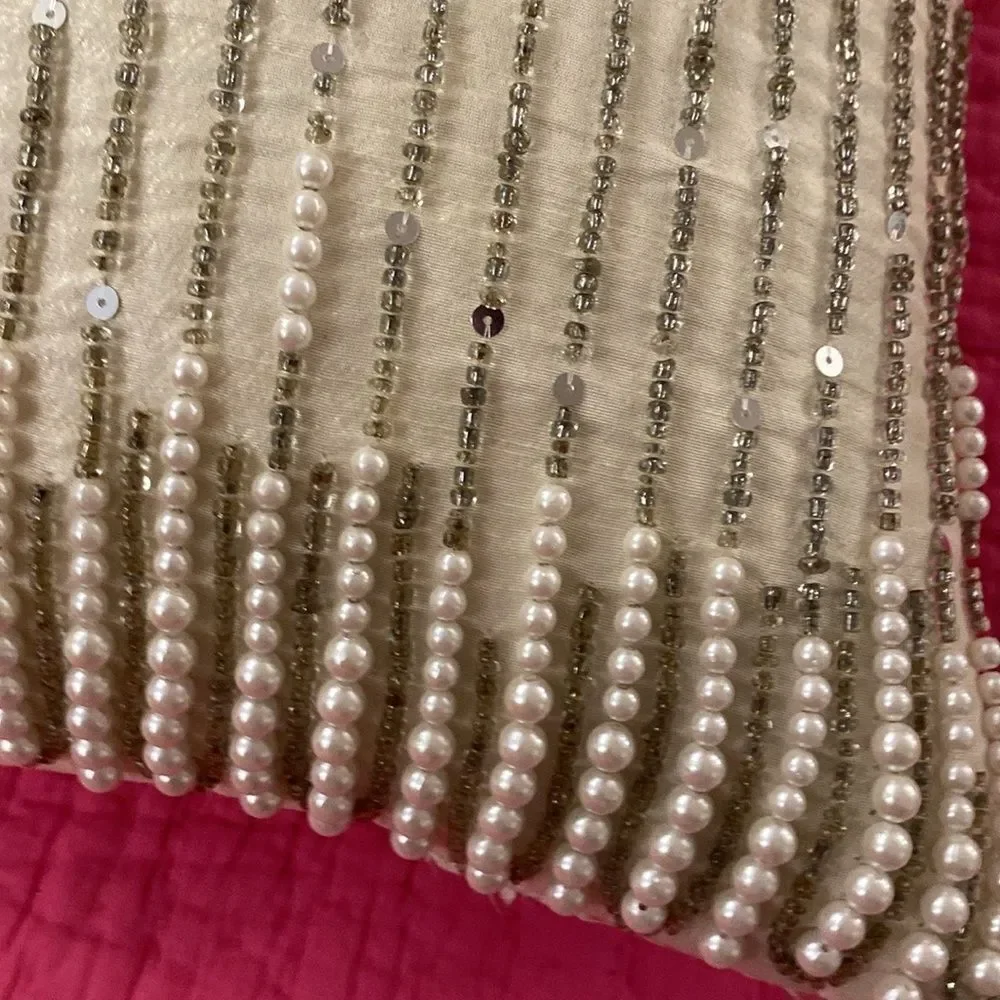 Z Gallerie Elegant Cream Pillow with Pearl Accents
